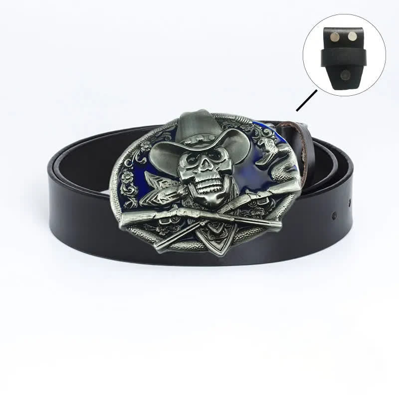 Cintura in pelle da uomo con teschio pirata e pistole incrociate - Maglietta in pelle - Smalto nero/blu - 46 - image 17