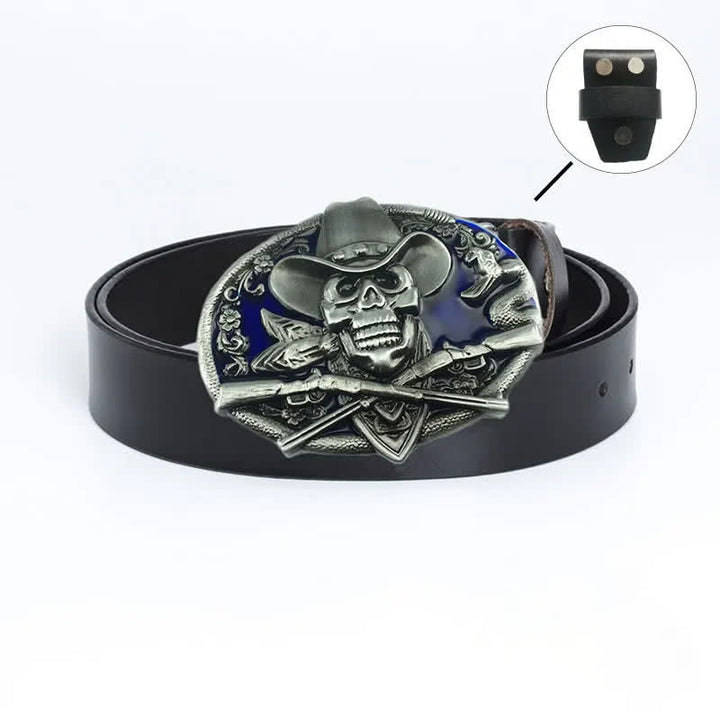 Cintura in pelle da uomo con teschio pirata e pistole incrociate - Maglietta in pelle - Smalto nero/blu - 46 - image 17