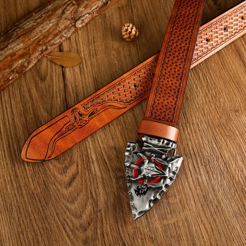 Cintura in pelle da uomo con testa di toro dominante in stile etnico
