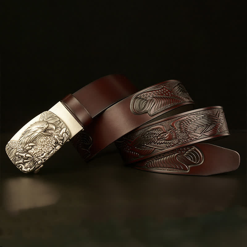 Cintura in pelle con chiusura automatica Eagle Wings Vintage da uomo
