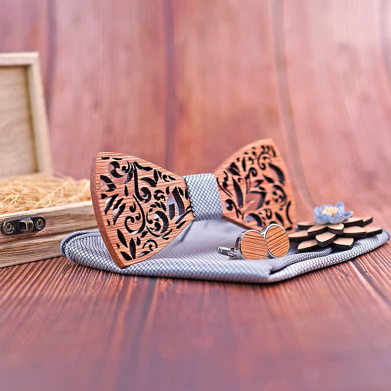 Set di 4 papillon in legno cavo da uomo con pianta