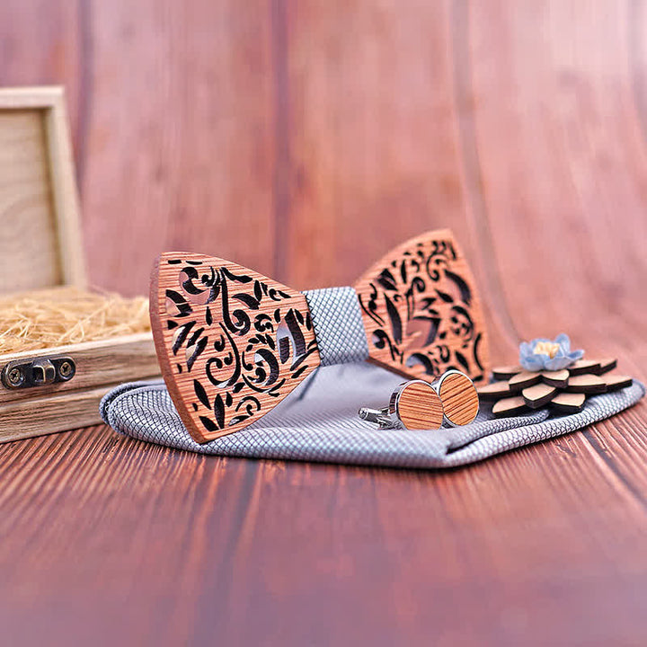 Set di 4 papillon in legno cavo da uomo con pianta