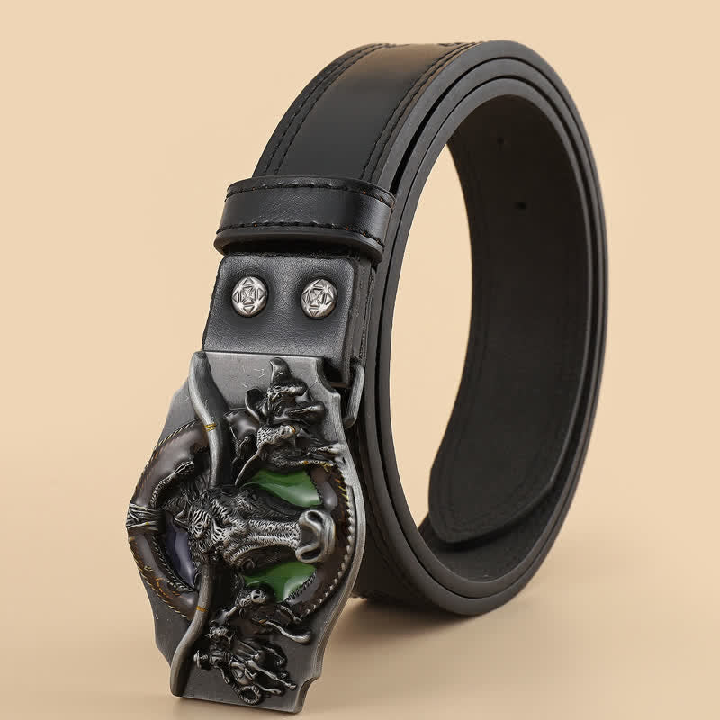 Cintura da uomo in pelle nera con testa di toro dominante - Nero - 42 - image 0