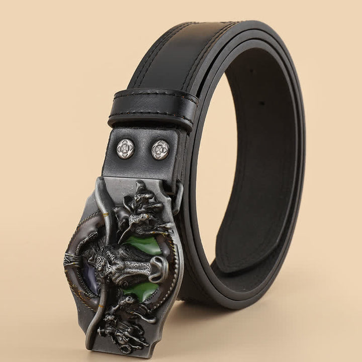 Cintura da uomo in pelle nera con testa di toro dominante - Nero - 42 - image 0