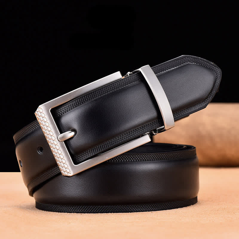 Cintura da uomo in pelle con fibbia nera e argento Noble
