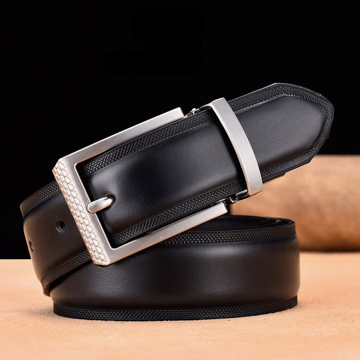 Cintura da uomo in pelle con fibbia nera e argento Noble