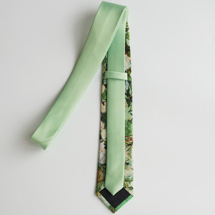Cravatta floreale da uomo con rose bianche e verde chiaro