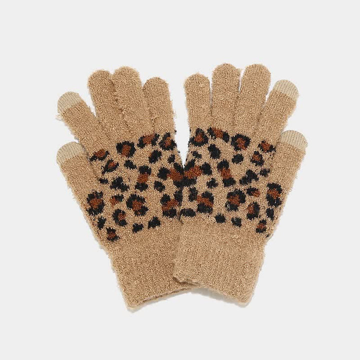 Set di 3 cappelli, sciarpe e guanti con stampa leopardata da donna