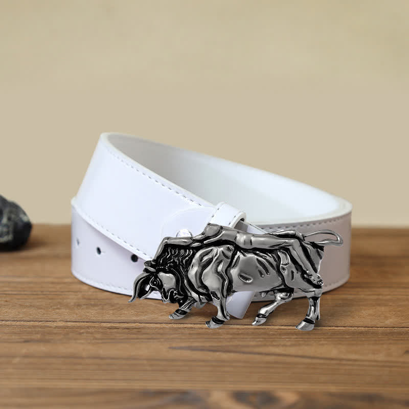 Cintura in pelle con fibbia a forma di toro in argento autentico fai da te da uomo