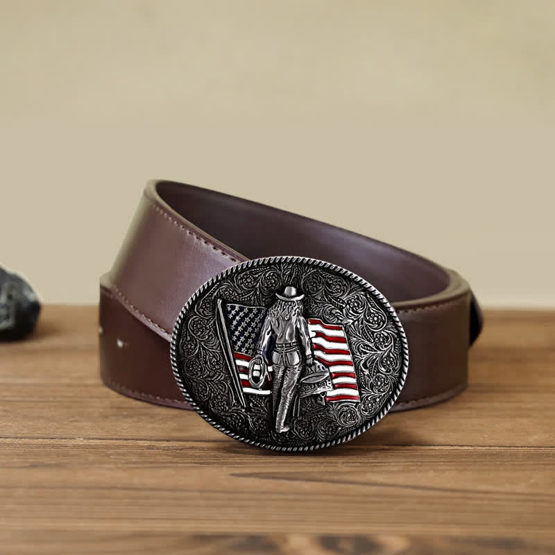 Cintura in pelle con fibbia della bandiera americana da cowboy fai da te da uomo