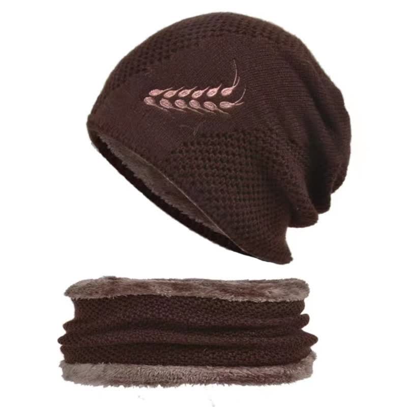 Set di 2 cappelli e scaldacollo con ricamo a forma di grano