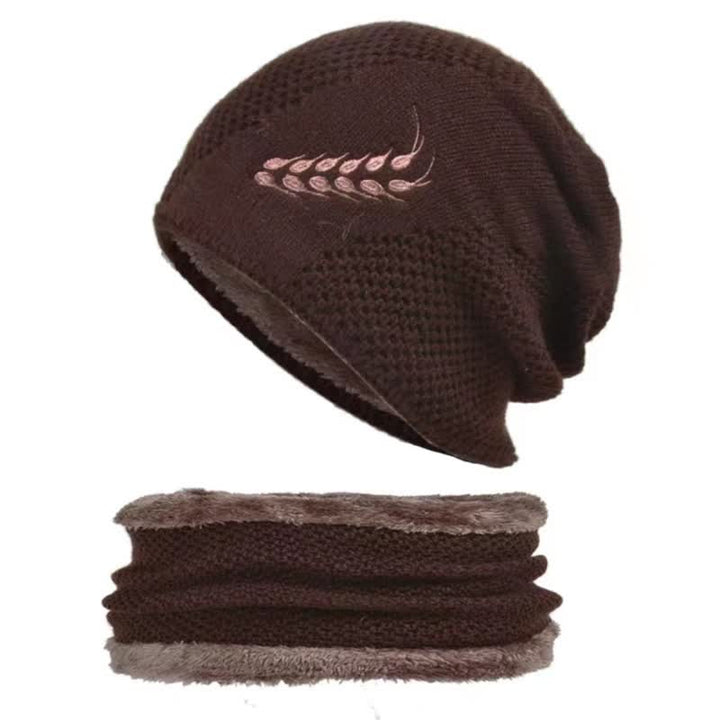 Set di 2 cappelli e scaldacollo con ricamo a forma di grano