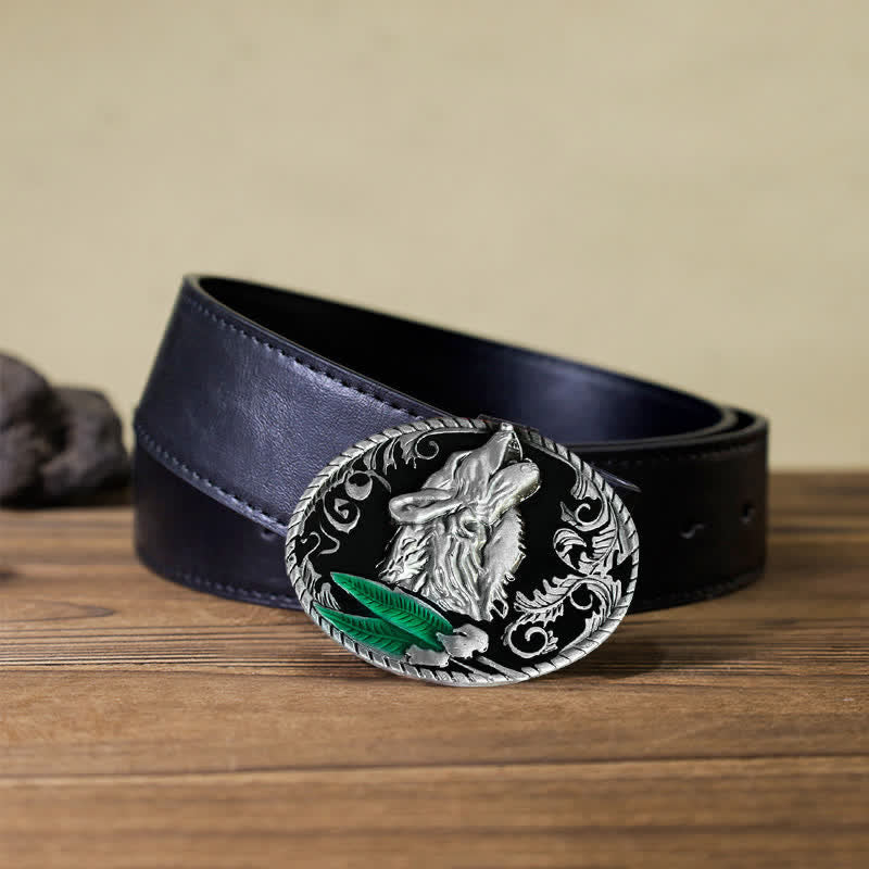 Cintura in pelle con fibbia a forma di testa di lupo ululante fai da te da uomo