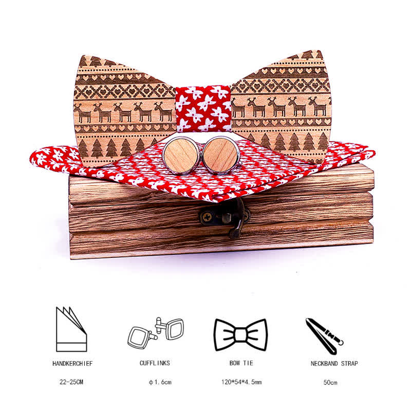 Set di 3 papillon in legno con motivo natalizio da uomo