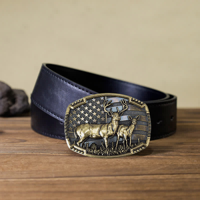 Cintura in pelle con fibbia della bandiera americana da cacciatore di cervi fai da te da uomo