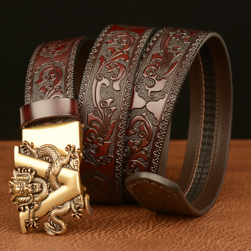 Cintura in pelle con goffratura a forma di drago con lettera V da uomo - image 1