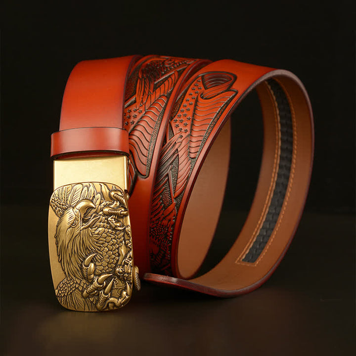 Cintura in pelle con fibbia automatica Eagle Wings Vintage da uomo - image 1