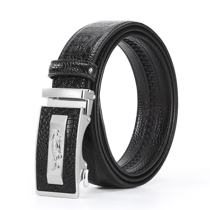 Cintura da uomo in pelle con fibbia automatica con motivo coccodrillo - Stile n. 2 - Nero / Argento - 44 - image 12