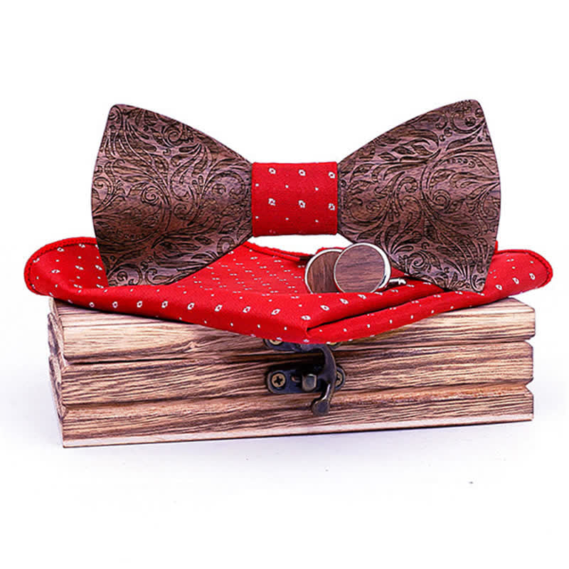 Set di 3 papillon in legno con motivo Paisley in noce nero da uomo