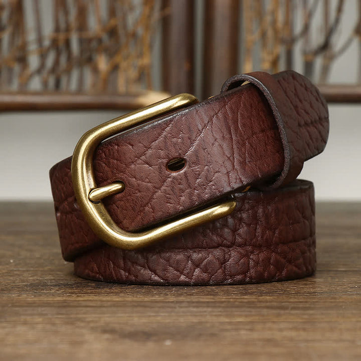 Cintura in pelle con motivo in pelle di bisonte goffrata da uomo