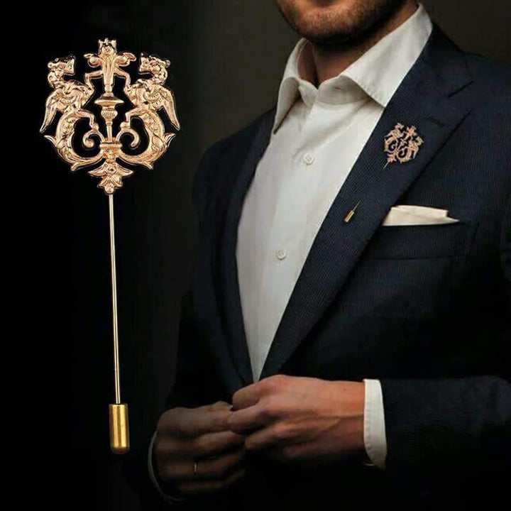 Spilla da uomo con doppio leone cavo