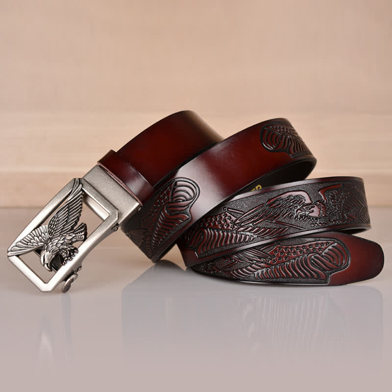 Cintura in pelle goffrata con fibbia Hollow Eagle da uomo