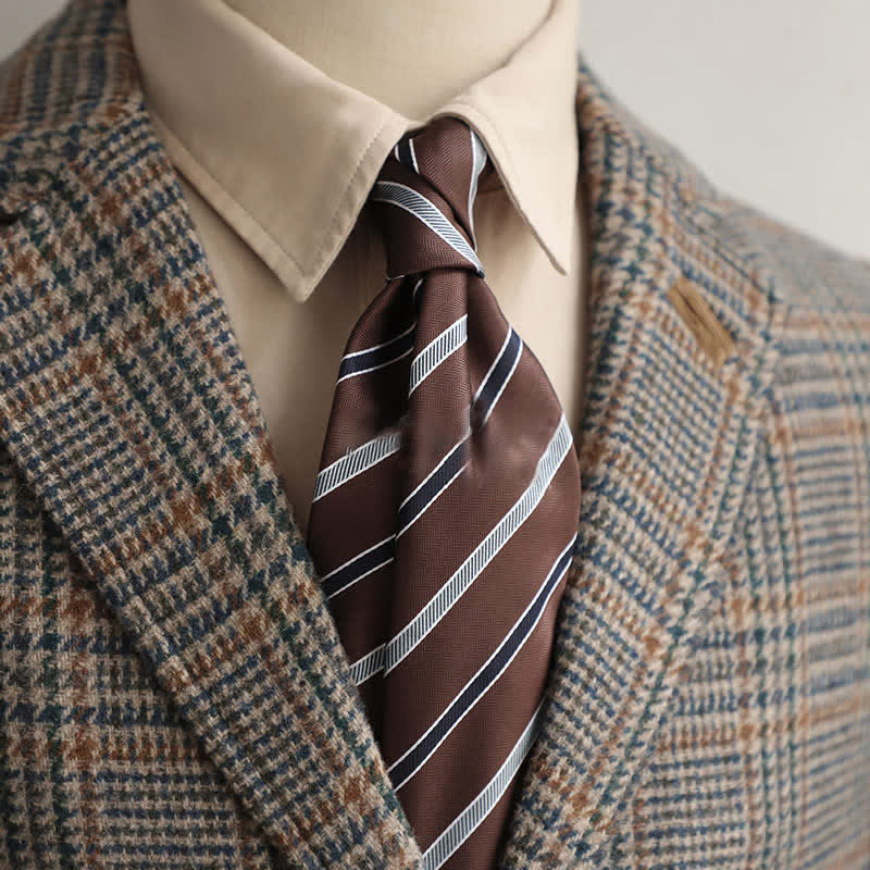 Cravatta a righe classica da ufficio per uomo - Caffè e grigio - image 9