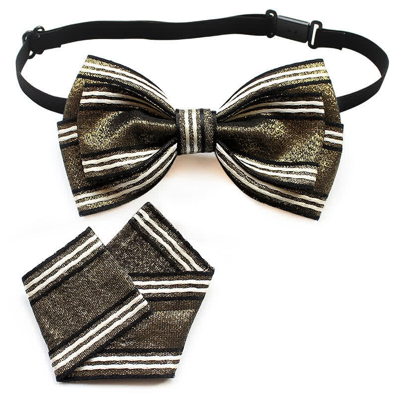 Set di 2 papillon a righe plissettate da uomo - Strisce cachi scuro - image 3