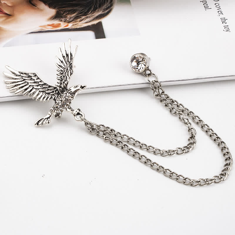 Spilla da uomo con aquila in volo e strass - Argento - image 5