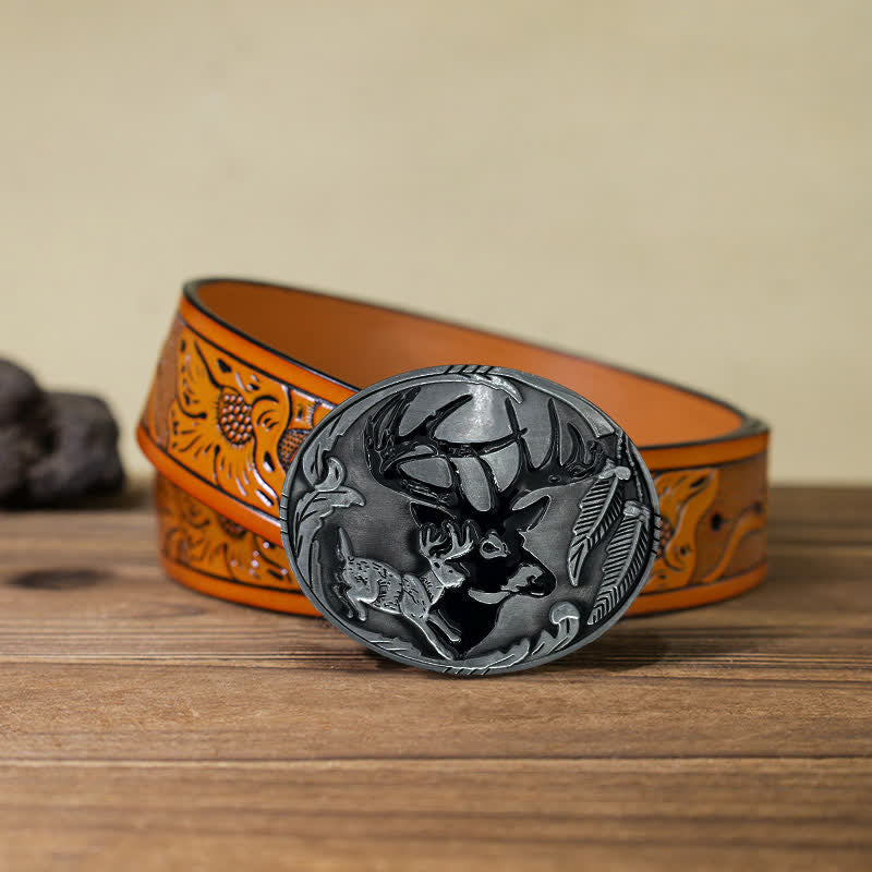 Cintura in pelle con fibbia a forma di corna di cervo fai da te da uomo - Cervo - Cintura intagliata arancione (40) - image 15