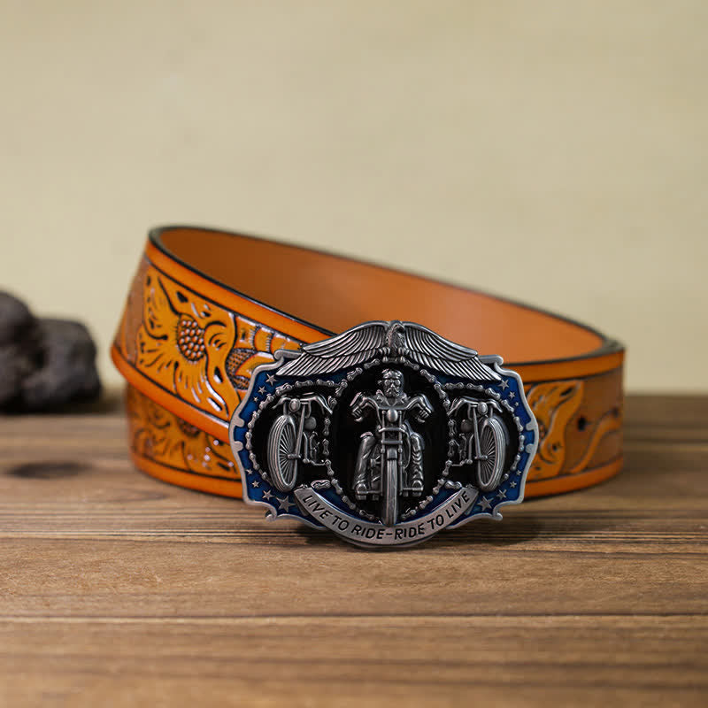 Cintura in pelle con fibbia da motociclista "Live to Ride" fai da te da uomo