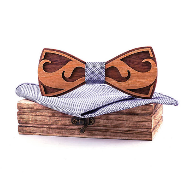 Set di 2 papillon in legno con barba intagliata da uomo