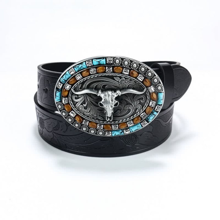 Cintura da uomo in pelle di toro turchese da cowboy western - Nero / Argento - 40 - image 17