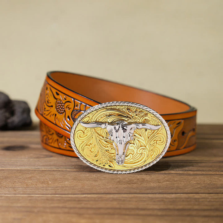 Cintura in pelle con fibbia a testa di toro dorata fai da te da uomo
