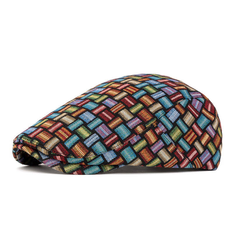 Cappello basco a quadri jacquard colorati retrò artistici - Fibbia posteriore - Blu scuro - Regolabile (22 1/2"-24") - image 17