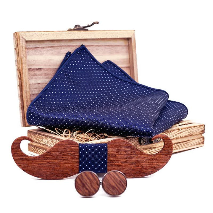 Set di 3 papillon in legno con baffi da uomo
