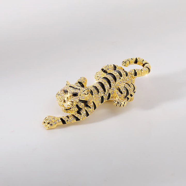 Spilla da uomo con tigre rampicante sensuale - Oro - image 1