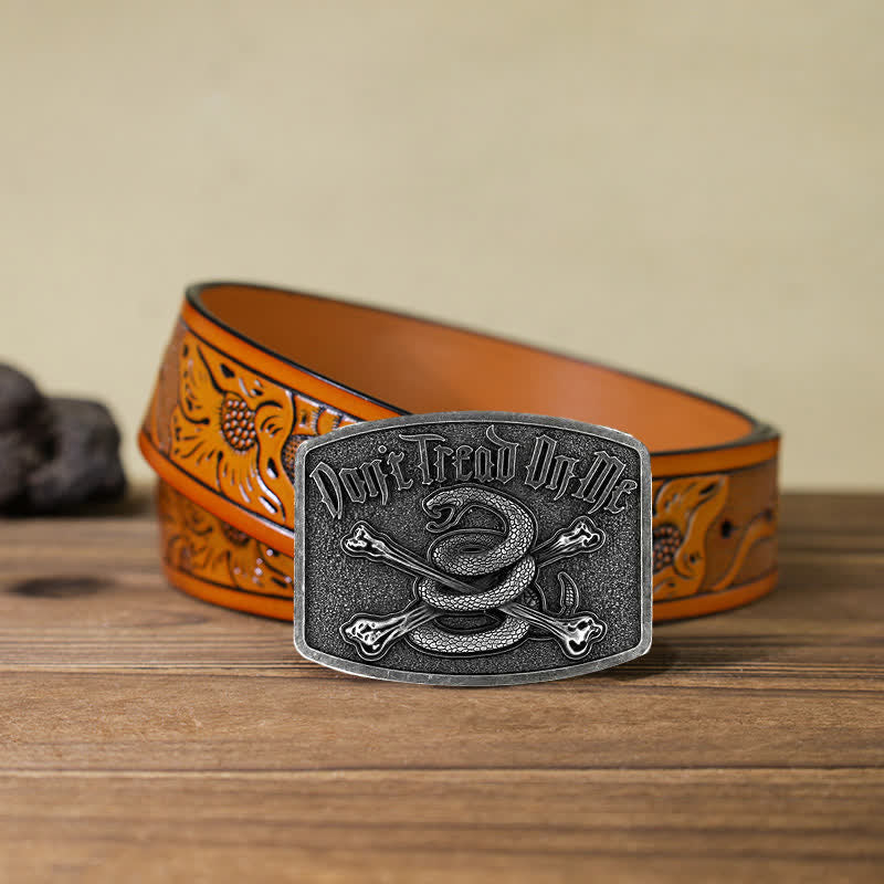 Cintura in pelle con fibbia Attitude Skull Rattlesnake fai da te da uomo