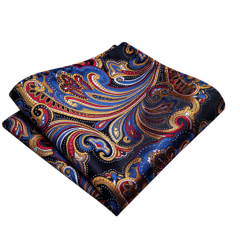 Set di 2 fazzoletti da taschino con papillon Paisley blu e oro da uomo