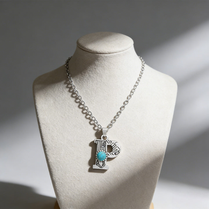 Collana vintage con ciondolo a forma di iniziale turchese - P - image 18