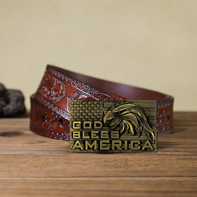 Cintura in pelle fai da te con fibbia God Bless America Eagle da uomo