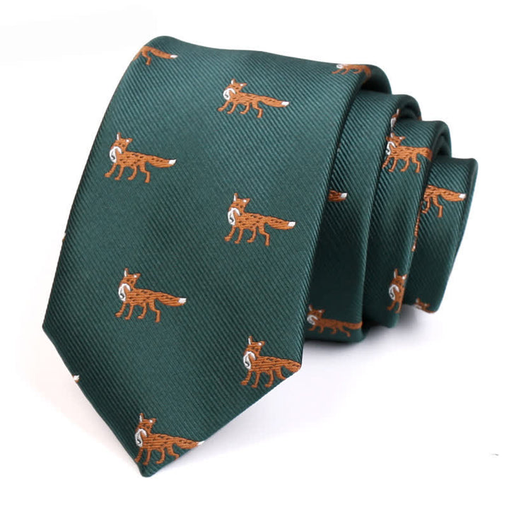Cravatta da uomo verde scuro con piccole volpi