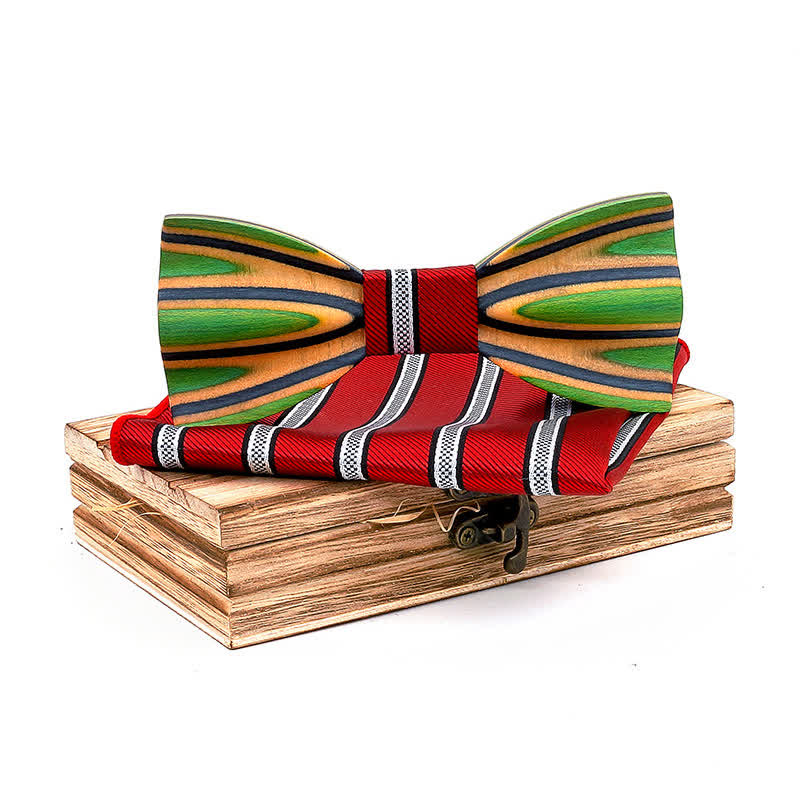 Set di 2 papillon in legno con incisione laser da uomo - Rosso - image 10