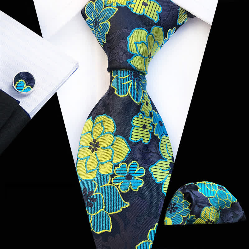Set di 3 cravatte da uomo con motivo floreale in fiore - Verde - image 0