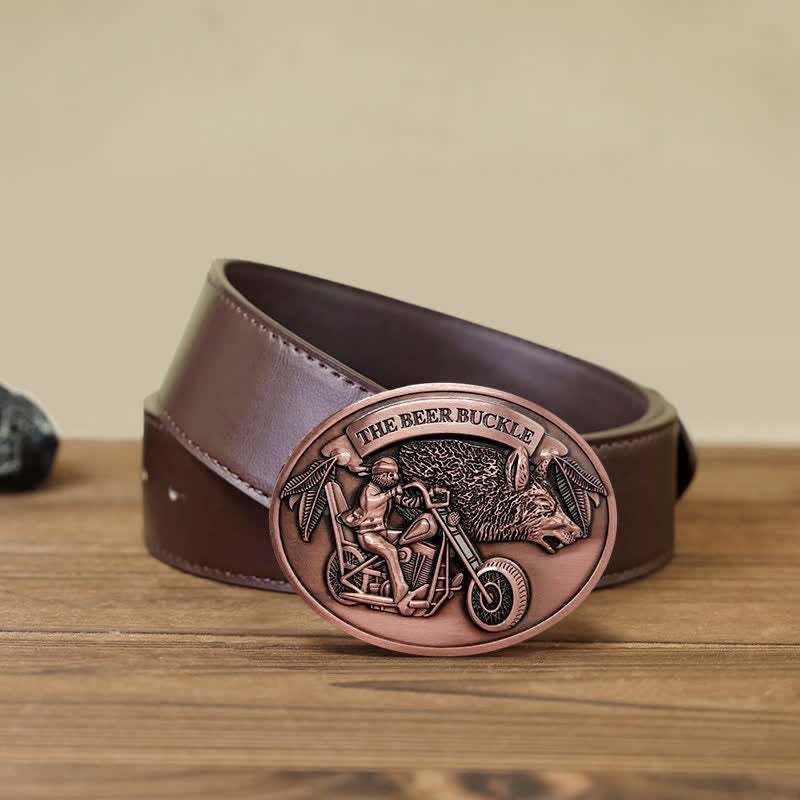 Cintura in pelle con fibbia porta birra creativa fai da te per motocicletta da uomo