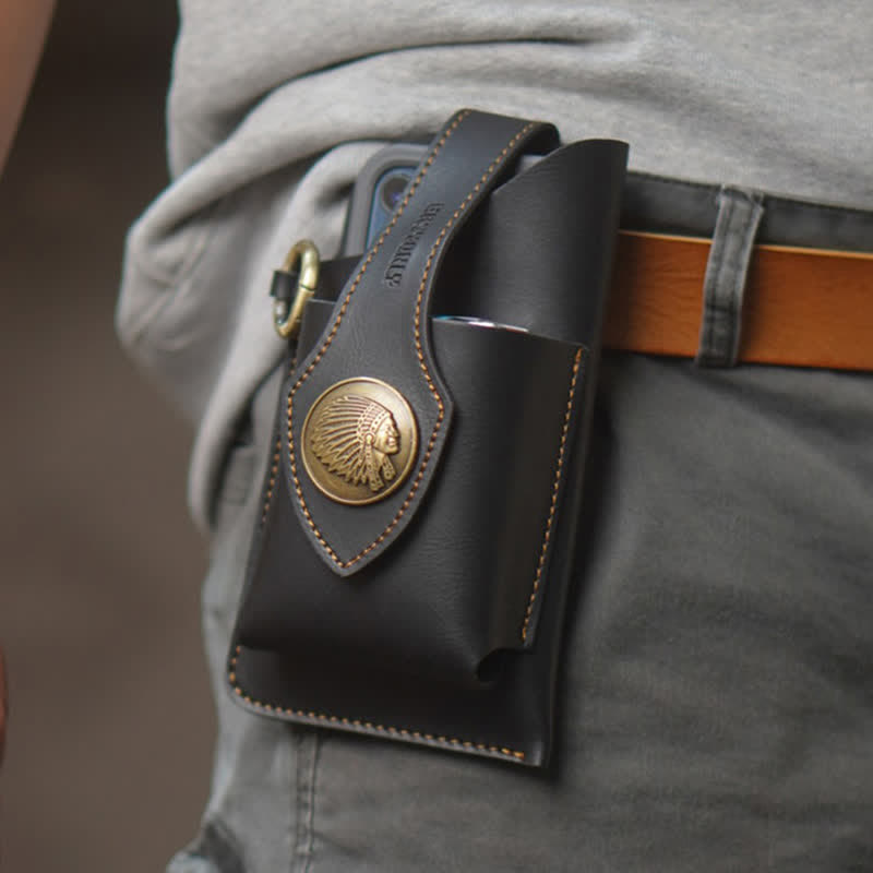 Borsa a tracolla per cellulare con bottone magnetico in ottone retrò - Nero - image 0