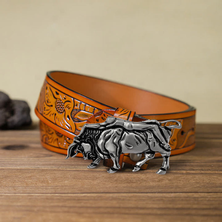 Cintura in pelle con fibbia a forma di toro in argento autentico fai da te da uomo