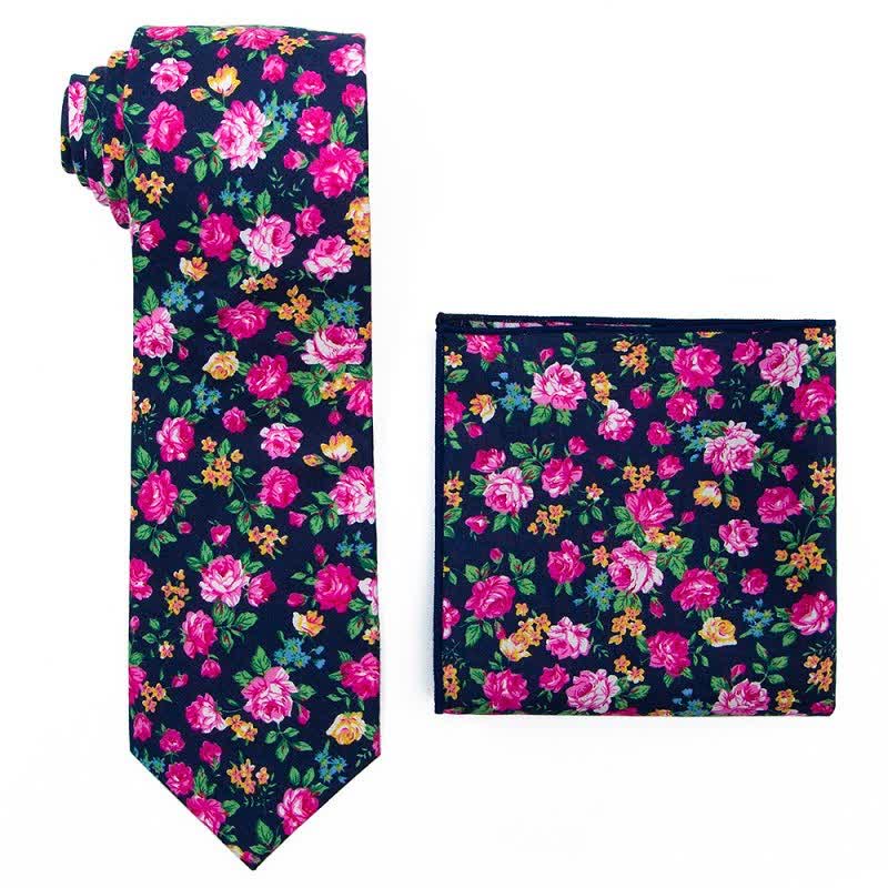 Set di 2 cravatte floreali da uomo con motivo a margherita e rosa - Rosa scuro - image 1