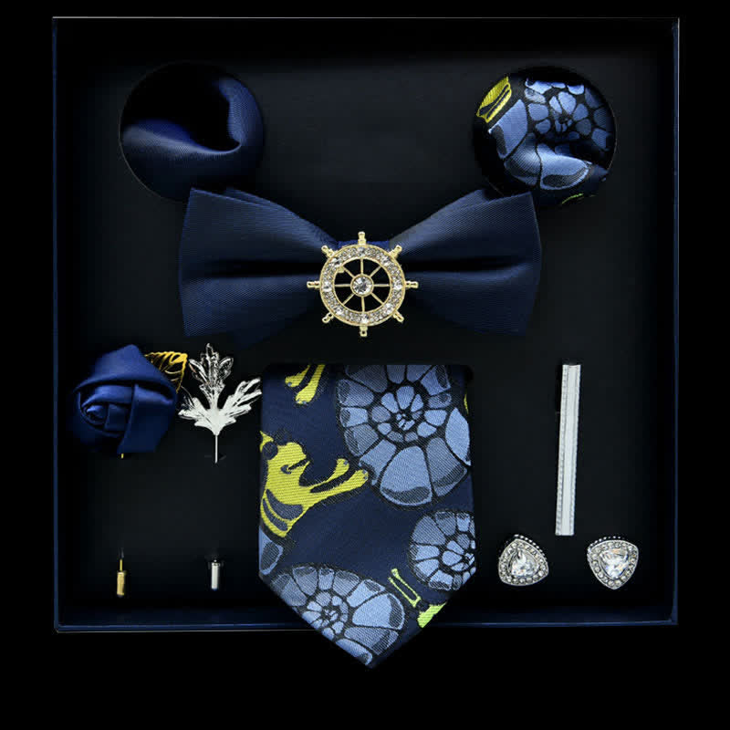 8 pezzi blu e giallo floreale casual cravatta papillon scatola regalo - Blu&Giallo - image 0
