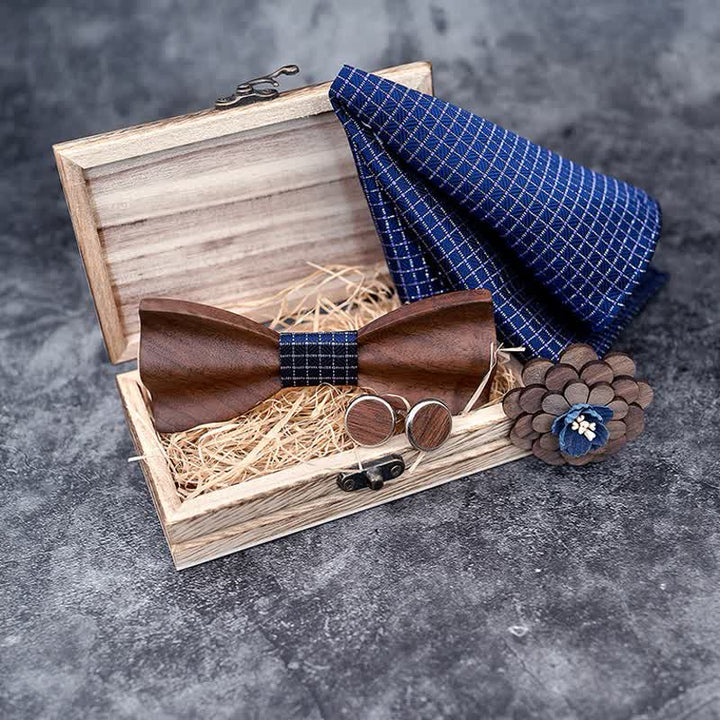 Set di 4 papillon in legno di noce nero da uomo